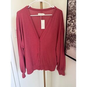 Risen Los Angeles French Rose Pink V-Neck Button Front Cardigan Sweater L NEW